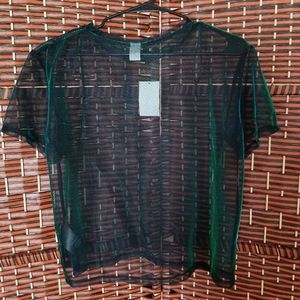 H&M Sheer Metallic Green shirt